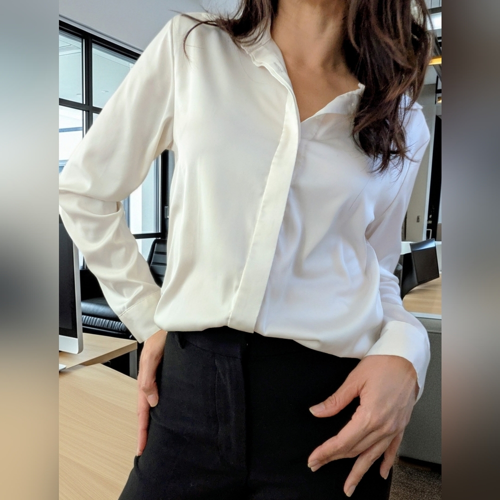 Escalier Satin White Button-up Blouse